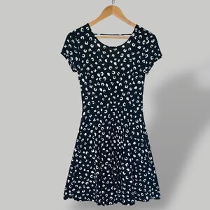 Gilli Fit & Flare Dress Black White Print Short Sleeve Mini Small‎ Made in USA